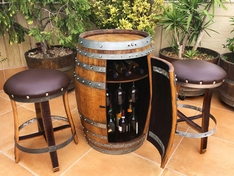 Bourbon Wine Barrel Cabinet, Door Storage with Stemware Shelf, Barrel Cabinet, Barrel Bar, Whiskey Barrel Bar, Liquor, Wine Barrel Cabinet