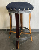 Whiskey & Wine Barrel Stool — Memory Foam, Dark Navy Blue Upholstery