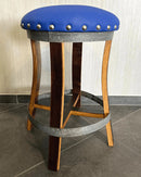 Whiskey & Wine Barrel Stool — Memory Foam, Sea Blue Upholstery (Limited)