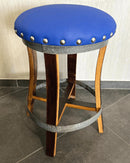 Whiskey & Wine Barrel Stool — Memory Foam, Sea Blue Upholstery (Limited)