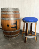 Whiskey & Wine Barrel Stool — Memory Foam, Sea Blue Upholstery (Limited)