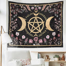 Witchy black and gold botanical floral moon tapestry living room decor by Decorbites