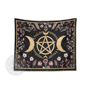 Witchy black and gold botanical floral moon tapestry living room decor by Decorbites
