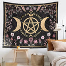 Witchy black and gold botanical floral moon tapestry living room decor by Decorbites