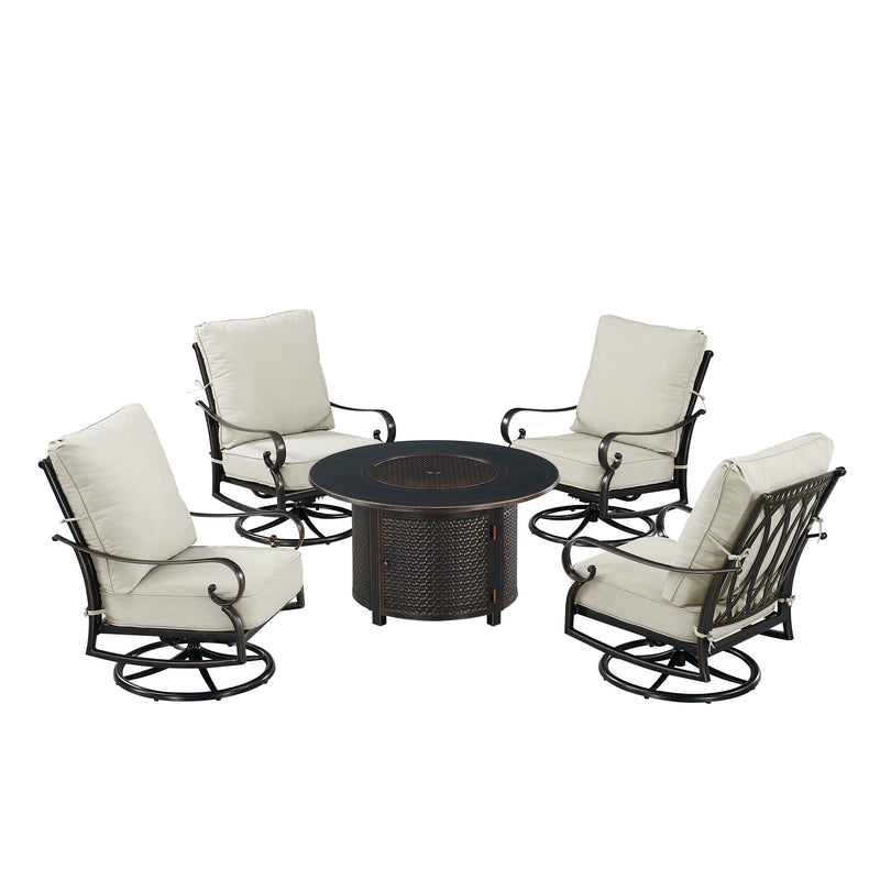 Black Aluminum Fire Table Set with Four Club Chairs