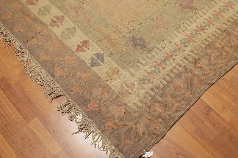 6'4" x 10'3" Tan Hand woven Tribal Turkish Kilim Wool Vegetable Dyes Traditional Oriental Area rug