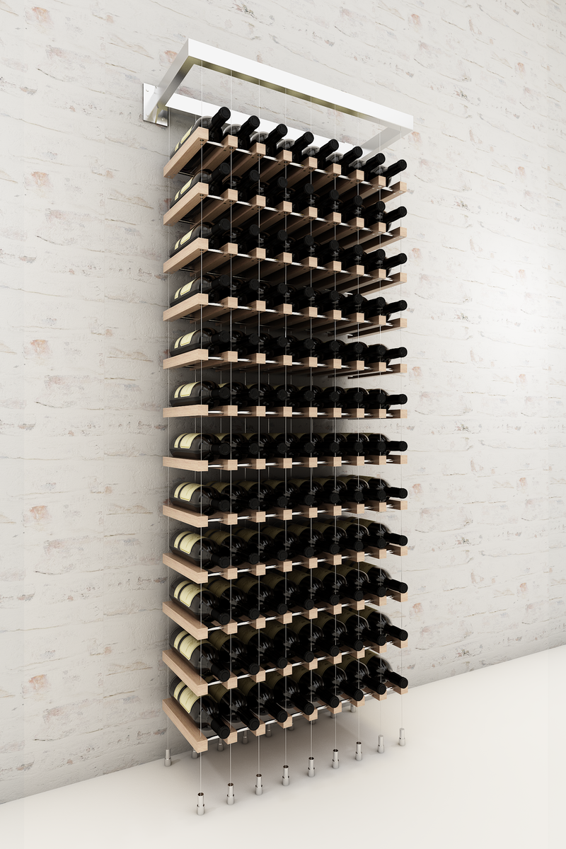 96 bottles eight column cork forward wall mounted BUOYANT® cable wine rack (chrome hardware)