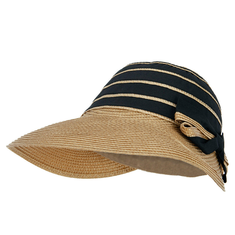 Women's Ribbon Bow Accented Polyester Braid Large Brim Sun Hat