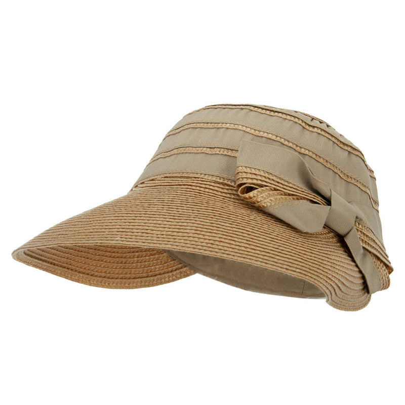Women's Ribbon Bow Accented Polyester Braid Large Brim Sun Hat