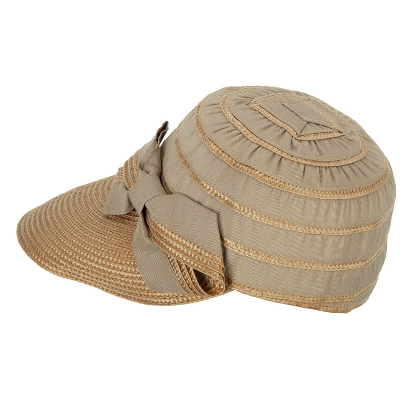Women's Ribbon Bow Accented Polyester Braid Large Brim Sun Hat