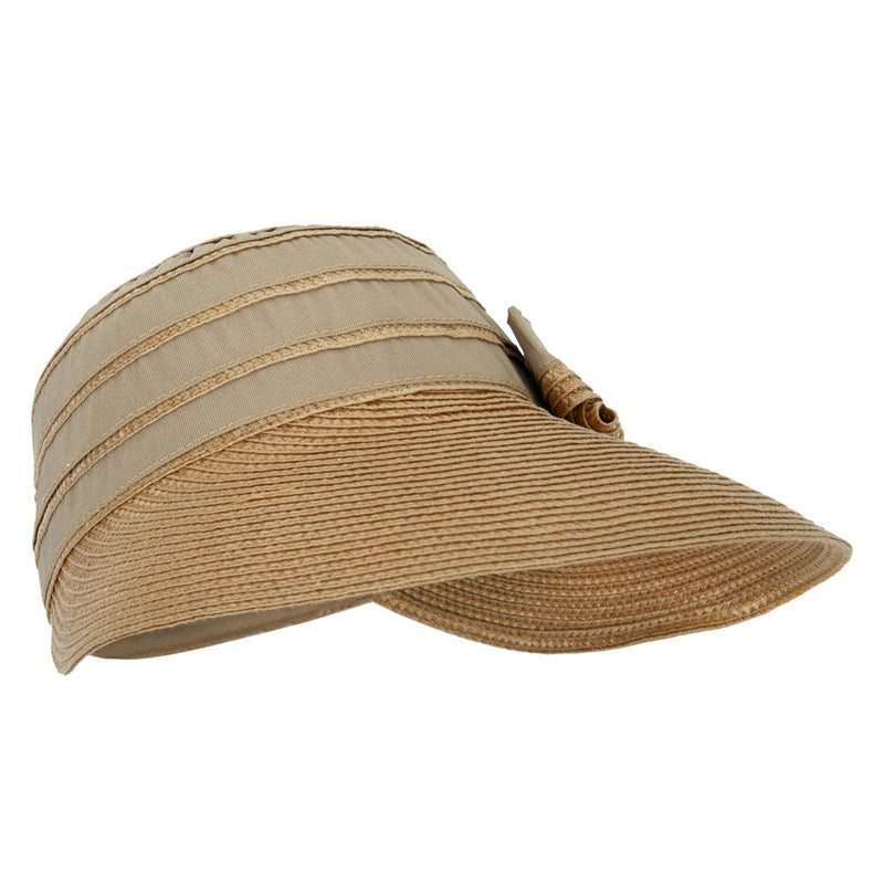 Women's Ribbon Bow Accented Polyester Braid Large Brim Sun Hat
