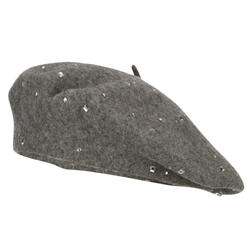 Wool Blend French Beret with Crystal Stonest