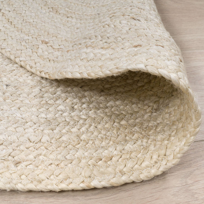 Hand-Woven Boho Rug Kaia Round with Natural Jute Fibers in White Ivory