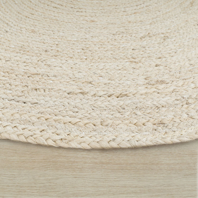 Hand-Woven Boho Rug Kaia Round with Natural Jute Fibers in White Ivory
