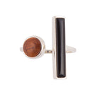 Brown Wood and Black Onyx Size Adjustable Sterling Silver Ring