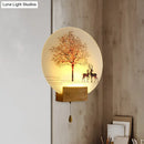 GobekUsa Nordic Deer Tree Mural LED Wall Sconce in Wood with Pull Chain - Acrylic Workshop Lamp