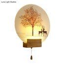 GobekUsa Nordic Deer Tree Mural LED Wall Sconce in Wood with Pull Chain - Acrylic Workshop Lamp