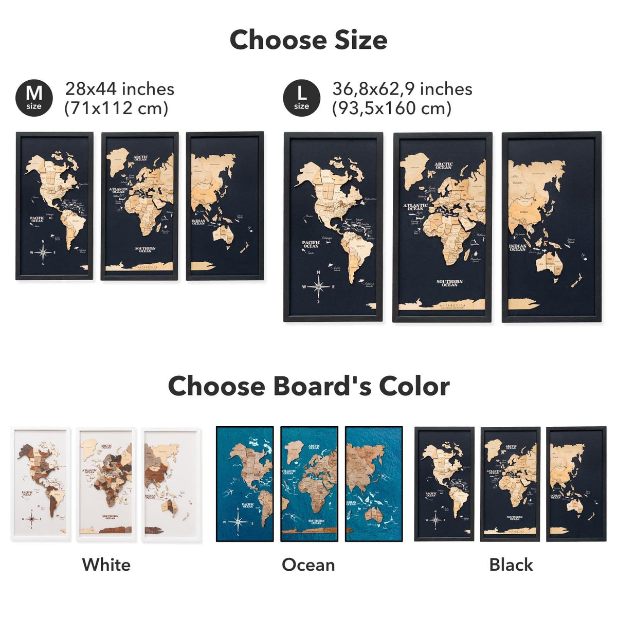 3D Wooden Triptych World Map Gold, photo 11 of 12