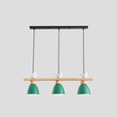 GobekUsa Wood & Metal Macaron Bowl Pendant Light with 3 Lights for Island, Electric Socket