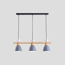 GobekUsa Wood & Metal Macaron Bowl Pendant Light with 3 Lights for Island, Electric Socket