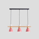 GobekUsa Wood & Metal Macaron Bowl Pendant Light with 3 Lights for Island, Electric Socket