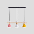 GobekUsa Wood & Metal Macaron Bowl Pendant Light with 3 Lights for Island, Electric Socket