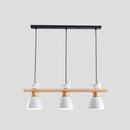 GobekUsa Wood & Metal Macaron Bowl Pendant Light with 3 Lights for Island, Electric Socket
