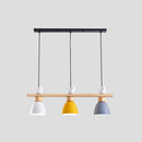 GobekUsa Wood & Metal Macaron Bowl Pendant Light with 3 Lights for Island, Electric Socket
