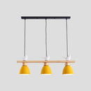 GobekUsa Wood & Metal Macaron Bowl Pendant Light with 3 Lights for Island, Electric Socket
