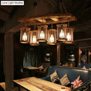 GobekUsa 6-Light Wood Pendant Chandelier - Industrial Factory Cylinder Hanging Island Light with Ladder Deco