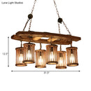GobekUsa 6-Light Wood Pendant Chandelier - Industrial Factory Cylinder Hanging Island Light with Ladder Deco