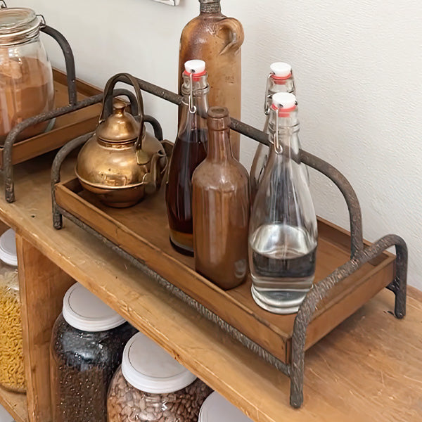 Distressed Iron and Wooden Trays with Handles, Set of 2