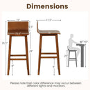 29 Inch Wood Bar Stools Set of 2 with Solid Back and Seat-Walnut by LJGDeals