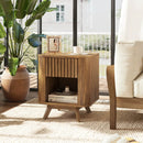 Mid-century Wood Nightstand with Drawer and Open Shelf-Walnut by DirectDeals
