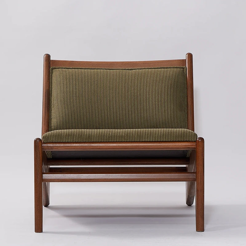 Wooden Armchair with Slanted Backrest & Velvet Fabric