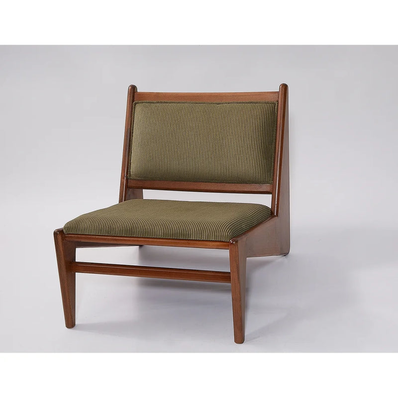 Wooden Armchair with Slanted Backrest & Velvet Fabric