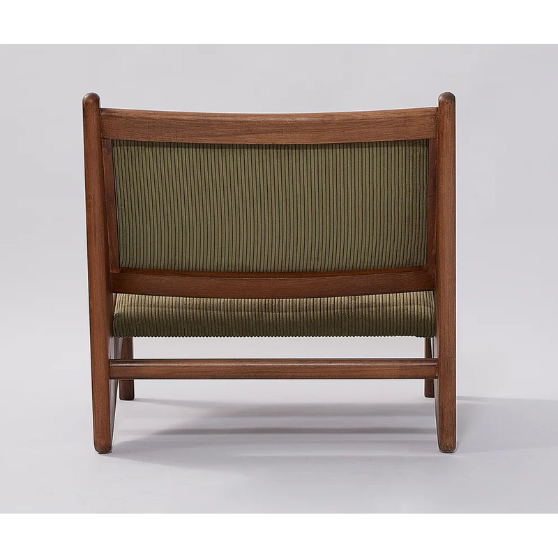 Wooden Armchair with Slanted Backrest & Velvet Fabric