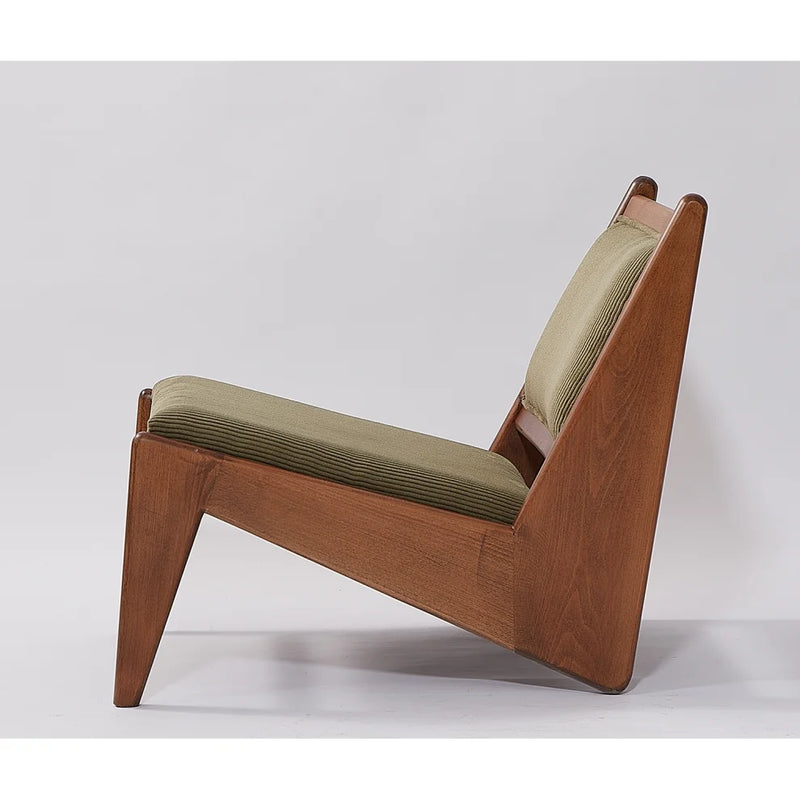 Wooden Armchair with Slanted Backrest & Velvet Fabric