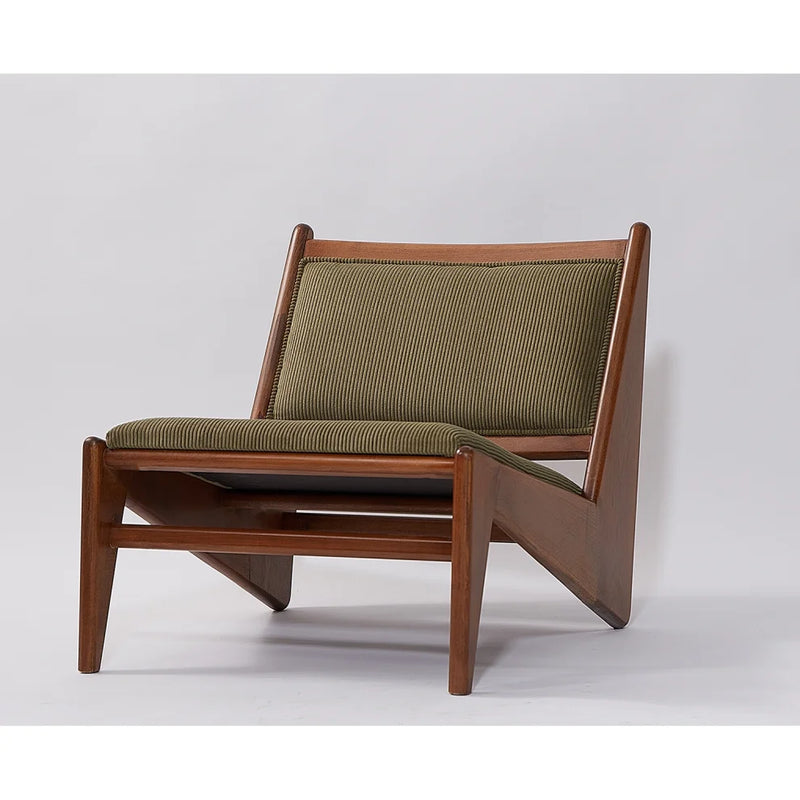 Wooden Armchair with Slanted Backrest & Velvet Fabric