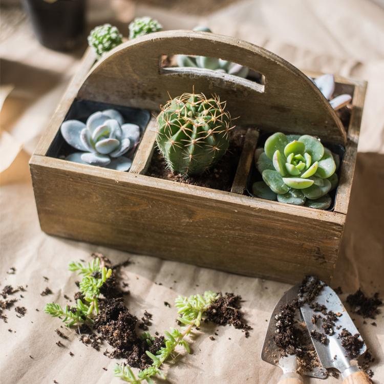 Wooden box basket with Carry Handle