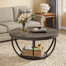 Wooden Coffee Table, 2-Tier Round Central Cocktail Table with Shelves
