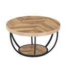 Wooden Coffee Table, 2-Tier Round Central Cocktail Table with Shelves