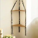 GobekUsa Wooden Corner Shelf with Macrame - Boho Wall Decor