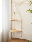 GobekUsa Wooden Corner Shelf with Macrame - Boho Wall Decor