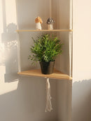 GobekUsa Wooden Corner Shelf with Macrame - Boho Wall Decor