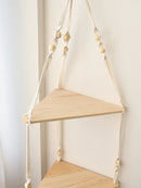 GobekUsa Wooden Corner Shelf with Macrame - Boho Wall Decor