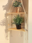 GobekUsa Wooden Corner Shelf with Macrame - Boho Wall Decor