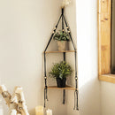 GobekUsa Wooden Corner Shelf with Macrame - Boho Wall Decor