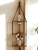 GobekUsa Wooden Corner Shelf with Macrame - Boho Wall Decor