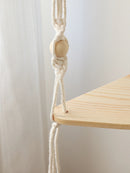 GobekUsa Wooden Corner Shelf with Macrame - Boho Wall Decor